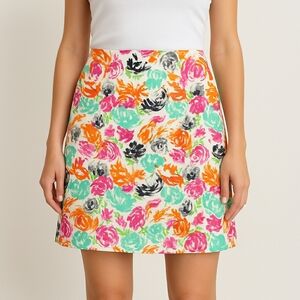 Doncaster White Multicolor Watercolor Floral Print Mini Pencil Skirt Womens 2